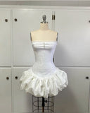 50s Vintage Sheath Strapless Lace Applique White Homecoming Dress Party Dress HZ1024