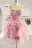 Appliques Tiered Ruffle Short Homecoming Dress Party Dress HZ1024