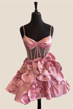 Straps Pink Flowers A-line Short Princess Homecoming Dress Party Dress HZ1024
