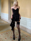 Black Corset Top Tiered Skirt Homecoming Dress Party Dress HZ1024