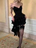 Black Corset Top Tiered Skirt Homecoming Dress Party Dress HZ1024