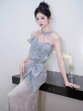 Sexy Mermaid High Neckline Sequin Long Evening Dress Beads Prom Dress HZ1024