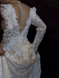 Chic A line V Neckline Lace White Wedding Dress With Long Sleeves HZ1024