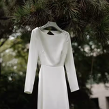 Simple Mermaid Scoop neckline Short Sleeves White Backless Wedding Dresses HZ1024