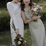 Simple Mermaid Scoop neckline Short Sleeves White Backless Wedding Dresses HZ1024