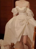 Chic Ball Gown Off The Shoulder White Wedding Dress With Short Sleeves HZ1024