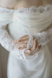 Chic Sheath Off The Shoulder Long Sleeves Lace White Wedding Dresses HZ1024