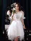 Cute A line Square Neckline Tulle Short Homecoming Dress White Hoco Dresses HZ1024