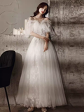 Princess A Line Off The Shoulder Tulle White Long Wedding Dresses HZ1024