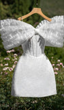 A-line Short Cocktail Dress With Bow White Homecoming Dress HZ1024