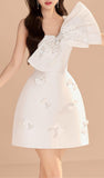 A-line Strapless Short Cocktail Dress With Bow White Homecoming Dress HZ1024