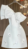 A-line Strapless Short Cocktail Dress With Bow White Homecoming Dress HZ1024