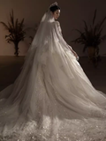 Luxury Ball Gown Scoop Neckline Long Sleeves Sequin Wedding Dress HZ1024
