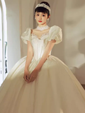 Chic Ball Gown Short Sleeves Lace Wedding Dress HZ1024
