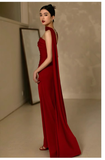 Pretty Sheath Scoop Neckline Satin Burgundy Long Prom Dresses With Ribbon HZ1024