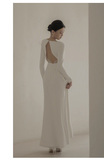 Sexy Mermaid Scoop White Backless Satin Long Wedding Dresses HZ1024
