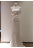 Sexy Sheath Off The Shoulder Short Sleeves Satin Long Wedding Dresses HZ1024
