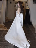 Sexy A line Off The Shoulder Long Sleeves Satin Long Wedding Dresses With Cape HZ1024