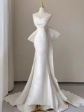 Sexy Mermaid Sweetheart Satin Long Wedding Dresses With Bow HZ1024