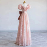 Elegant A Line Sweetheart Pink Sequin Long Prom Dress HZ1024