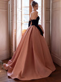 Modest Ball Gown Strapless Pink Prom Dress With Bow Long Evening Dresses HZ1024