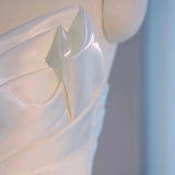 Simple High Low Sweetheart Long Satin White Wedding Dresses With Ruffles HZ1024