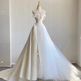 Chic Ball Gown Sweetheart Satin Long White Wedding Dresses HZ1024