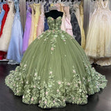 Modest Ball Gown Sweetheart Tulle Long Sage Green Formal Sweet 16 Dress Prom Dresses HZ1024