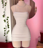 Chic Sheath Straps White Short Homecoming Dresses Party Dress HZ1024