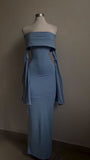 Modest Sheath Strapless Blue Long Sleeves Prom Dress Evening Dresses HZ1024