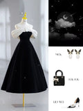Simple Ball Gown Off The Shoulder Black Velvet Homecoming Dresses HZ1024