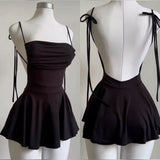 Simple A line Straps Black Short Backless Homecoming Dresses HZ1024