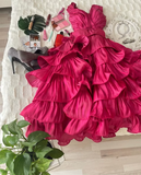 Simple Ball Gown Straps Hot Pink knee Length Ruffles Homecoming Dresses HZ1024
