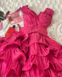 Simple Ball Gown Straps Hot Pink knee Length Ruffles Homecoming Dresses HZ1024