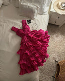 Simple Ball Gown Straps Hot Pink knee Length Ruffles Homecoming Dresses HZ1024