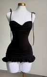 Cute Sheath Spaghetti Straps Black Short Homecoming Dresses Little Black Dress HZ1024
