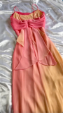 Fairytale Sheath Spaghetti Straps Ombre Chiffon Orange Prom Dresses Evening Dress With Ruffles HZ1024