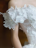 Luxury Ball Gown Off The Shoulder Short Sleeves White Lace Wedding Dress HZ1024