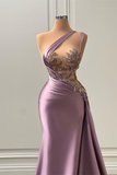 Gorgeous Light Purple One-Shoulder Mermaid Prom Dress with Beads and Split HZ1024