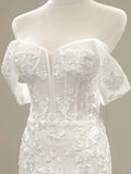 Sexy Mermaid Off The Shoulder Lace Long Sleeves White Wedding Dresses HZ1024