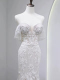 Sexy Mermaid Off The Shoulder Lace Long Sleeves White Wedding Dresses HZ1024