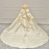 Timeless Ball Gown Sweetheart Long Puffy Sleeves Sequin Wedding Dresses With Bowknot HZ1024