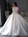 Dreamy Ball Gown Sweetheart Sleeveless White Lace Wedding Dresses With Beads HZ1024