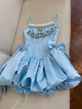 Cute A line Spaghetti Straps Blue Short Homecoming Dresses Party Cocktail Dress HZ1024