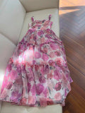 Sexy A Line Straps Long Floral Chiffon Prom Dress Party Dresses HZ1024