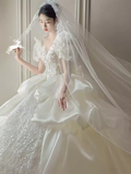 Luxury Ball Gown Short Sleeves Sequin Wedding Dress HZ1024