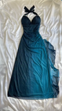 Chic A line Straps Long Prom Dress Chiffon Ombre Blue Prom Dresses Evening Dress HZ1024