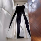Elegant A line Spaghetti Straps Black Chiffon Prom Dresses Evening Dress HZ1024
