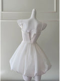 Cute A line Spaghetti Straps White Short Homecoming Dress Birthday Dresses With Butterfly HZ1024