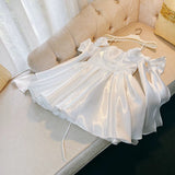 Cute A line Spaghetti Straps Bowknot White Short Homecoming Dress Birthday Dresses HZ1024